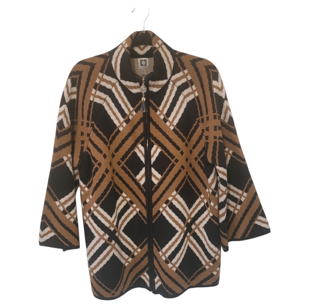 Anne Klein Bright Serpia Zip Front 3/4 Sleeve Sweater